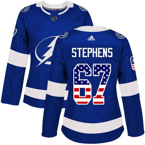 Adidas Tampa Bay Lightning 67 Mitchell Stephens Blue Home Authentic USA Flag Women Stitched NHL Jersey